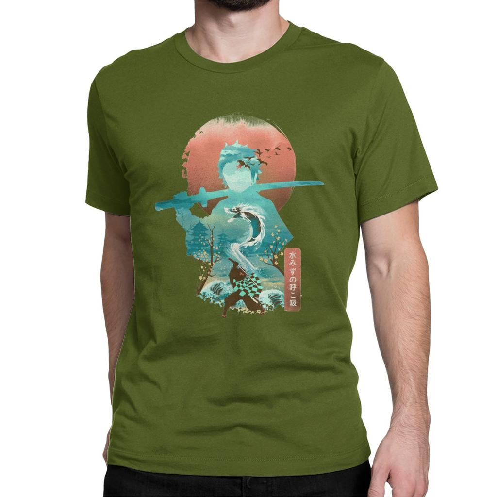 Men T Shirt Ukiyo E Breath Of Water Classic Vintage Pure Cotton Tee Shirt Demon Slayer
