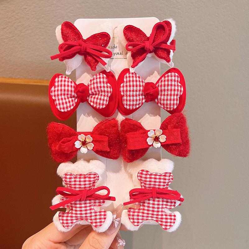 Children s Festive Red Hair Clip Set - New Year & National Day Accessories for Little Girls