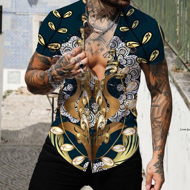 Pánské košile Krátké Luxusní košile s límečkem Lapel Prom Vysoce kvalitní topy Pánské oblečení Slim Fit Tričko 5xl Barokní potisk Volná trička
