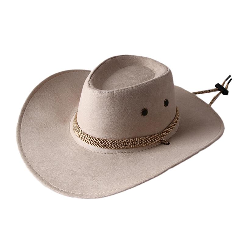 Vintage Western Cowboy Hat Solid Color Basin Hat Wide Brim Jazz Hat Outdoor Sun Protection for Hiking Camping Riding