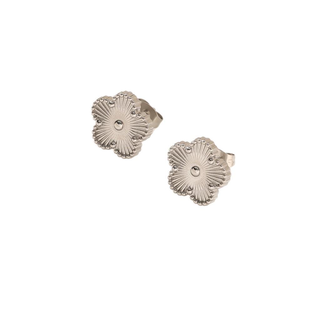 Stainless Steel Five-Leaf Flower Jewelry Set: Bracelet, Necklace, Earrings for Women