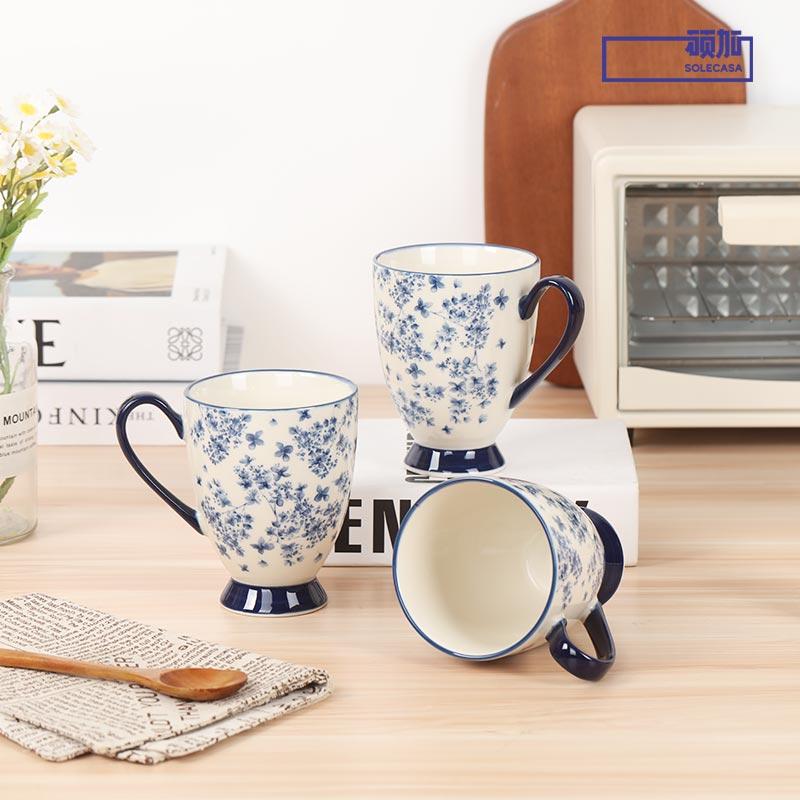 SHUNXIANG 450ml Ceramic Mug Retro Flower Ceramic Coffee Cup Milk Tea Cup Oatmeal Breakfast Mug Drinkware Kitchen