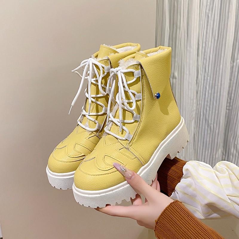 

Fashion High Top New Platform Versatile Athleisure Lace-Up Board Shoes Booties 40 жёлтый