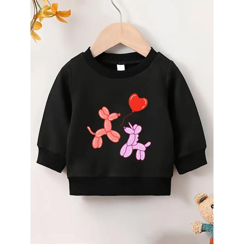 European Size Cute Balloon Dog Print Pattern 0-3 Years Old Baby Comfortable Spring Thin Round Neck Sweatshirt Suitable for Outdoor Wear
