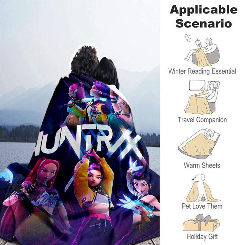 1pc Blanket Kpop Hunter5 Print Design, Lightweight Blanket for Sofa, Bed- Soft &Warm, Gift for All Seasons like Christmas, Halloween