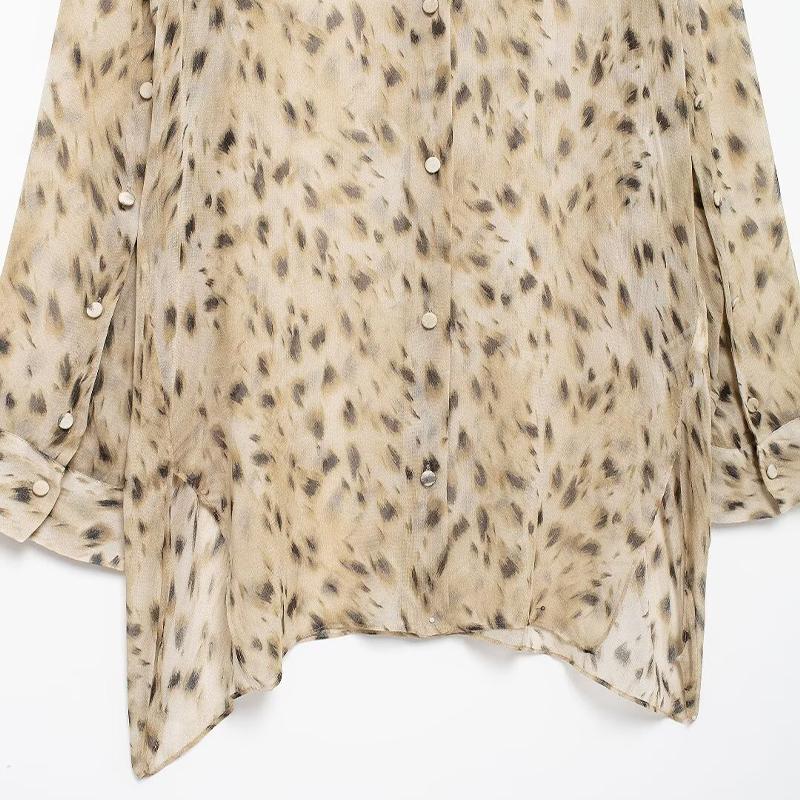 Women Fashion Printed Single Breasted Blouse Vintage Lapel Neck Long Sleeves Female Chic Lady Shirts