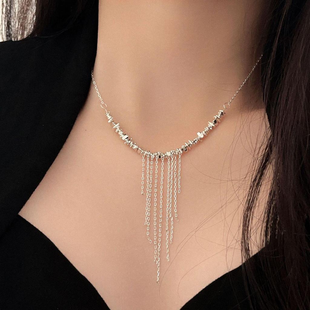 Yinruitai S925 Sterling Silver Tassel Necklace - Elegant Clavicle Chain with Luxurious Choker Design