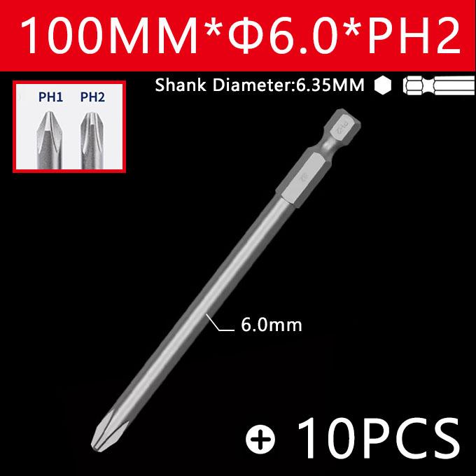 10pcs 100mm Cross Screwdriver Bits Set Alloy Steel Electric Screwdriver 1/4 Inch Hex Screw Driver Bits Hand Tools PH1 PH2