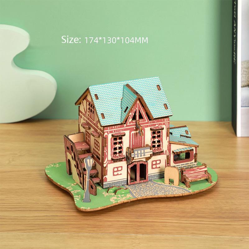 Laser Cutting DIY Houses Villas Building 3D Wooden Puzzle Toy Assembly Model Kits Desk Decoration for Children's Gift