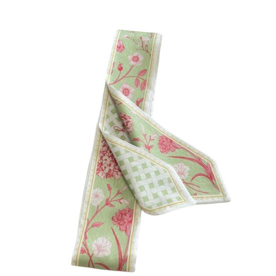 Women Summer Scarf Bag Decoration Soft Contrast Color Flower Print Artistic Painting Decorate Neck Smooth Lace Up Lady Hairband Hair Accessories