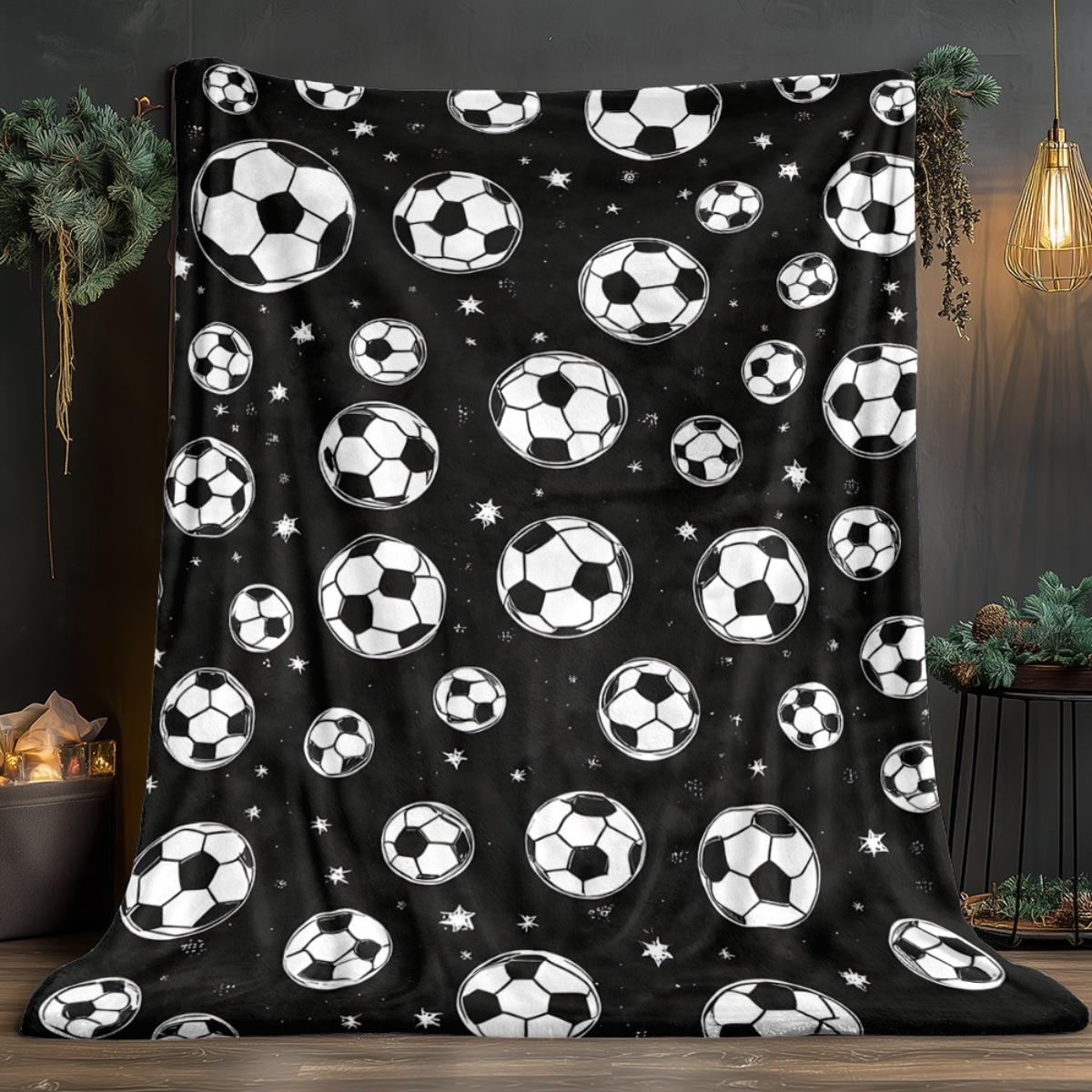 Soccer Print Flannel Blanket  Soft Warm Lightweight Sofa Bed Travel Camp Gift Blanket 75x100cm (30x40inch)
