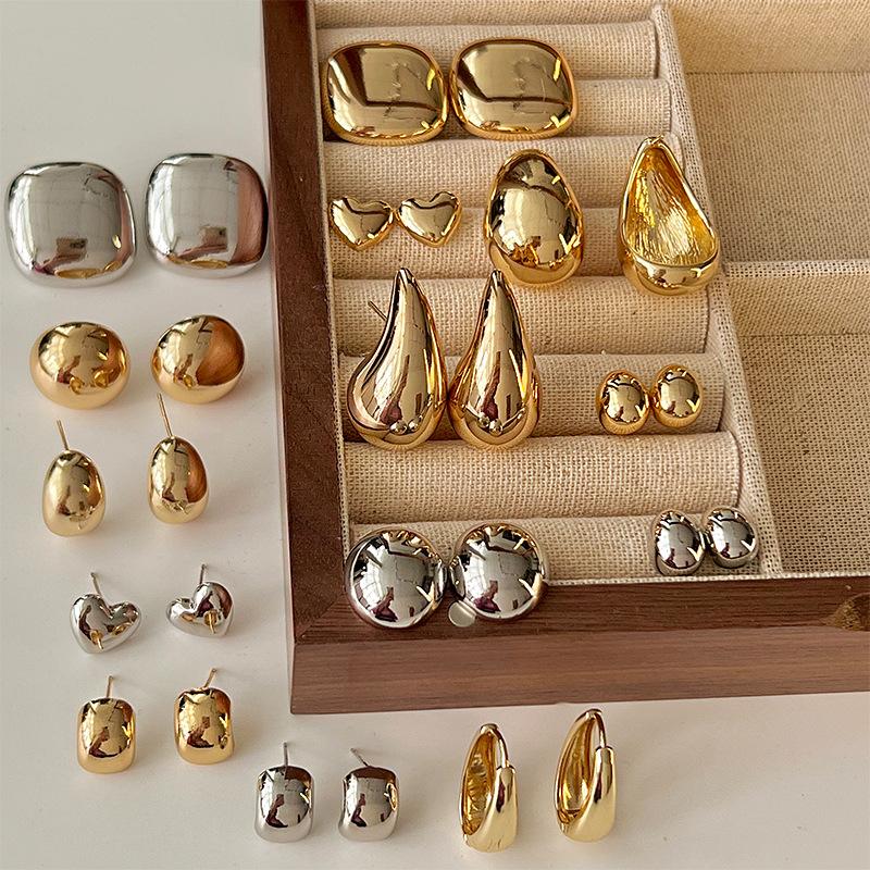 Geometrie Goldfarbe Glatte Kleine Kreis Ohrringe für Damen Mode Quadrat Herz Wassertropfen Ohrringe Punk Schmuck Geschenke