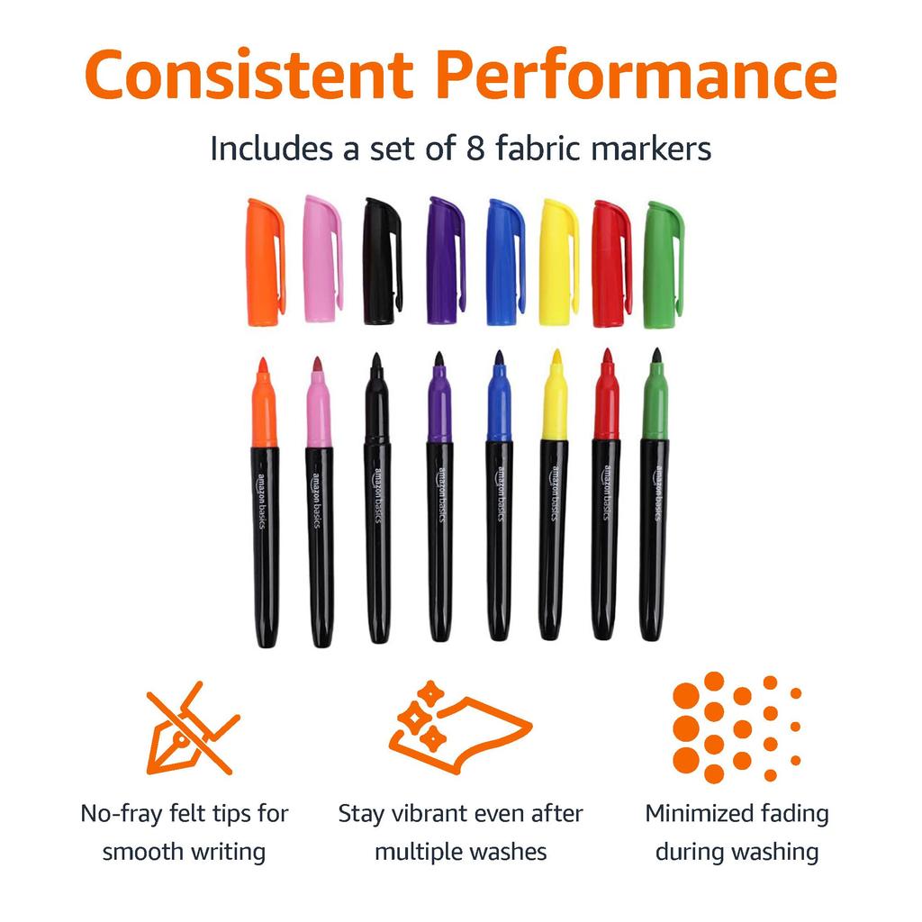 Amazon Basic Fabric Marker 8 Markers Assortment,