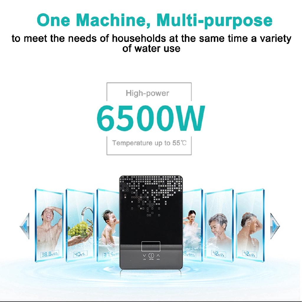 6500W 220V Tankless Instant Boiler Bathroom Shower Thermostat Safe Intelligent Automatically fauce Black/Pink Electric Hot Water Heater