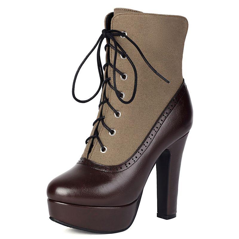 

Мода 2025 Женские ботинки Круглый носок Блочный каблук 10,5 см Платформа 3 см Шнуровка Комбинированный цвет Большой размер 41 42 43 Вечеринка Бота 39 зелёный