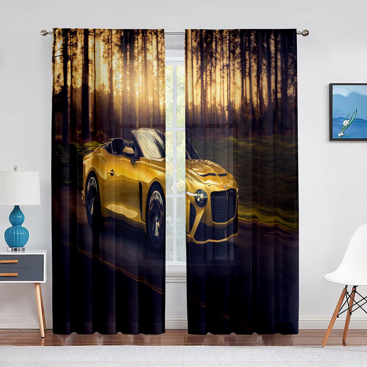 

Тюлевые шторы со спортивным автомобилем и американским флагом для спальни, для детей, мальчиков, подростков, гоночный автомобиль, прозрачная занавеска из вуали для оконных штор, жалюзи 1 PCS W100XH250cm&Grommet Top