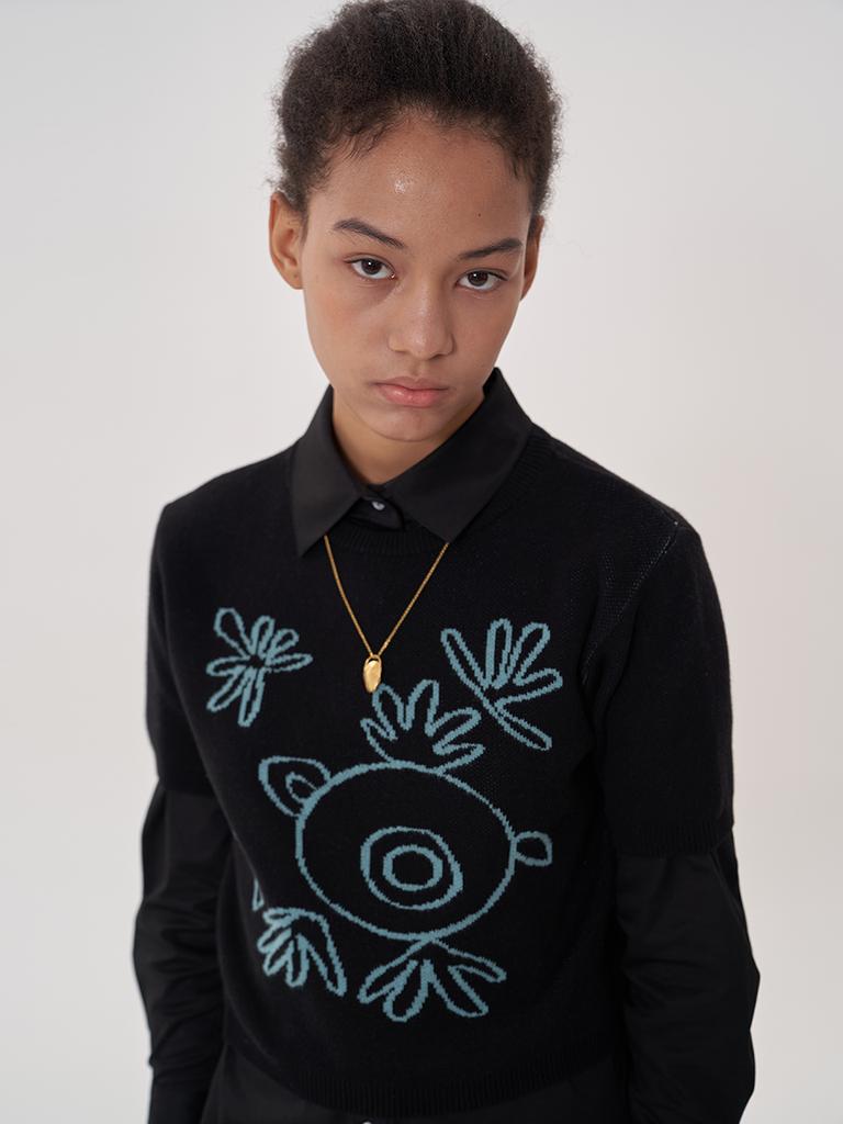 VIMUN Jacquard Crop Knit_Black