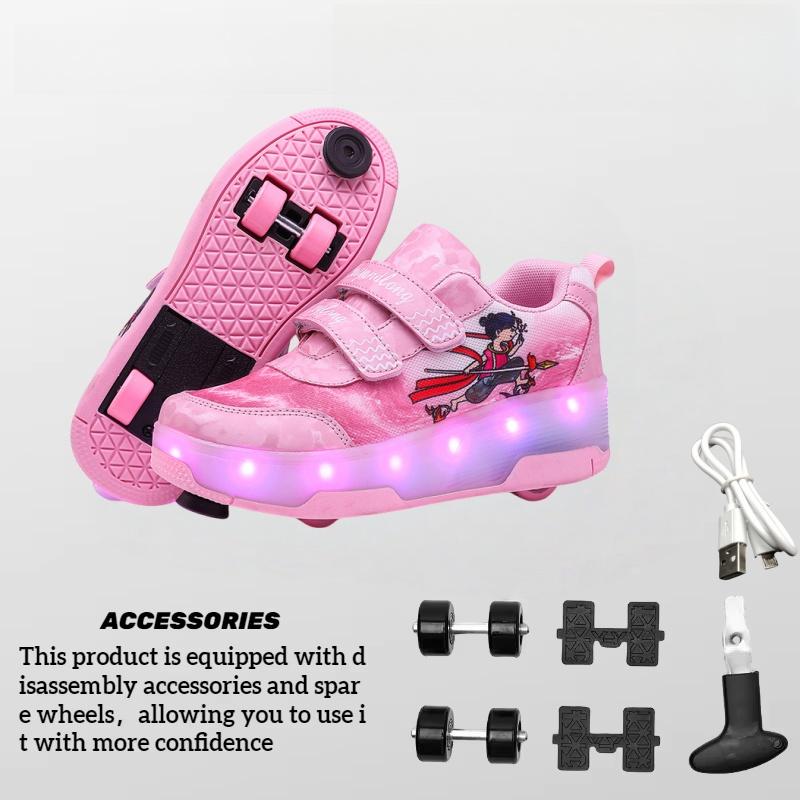 Children's Low-top Four-wheel Roller Skates Luminous with Brake Pads and Wheels Sports Shoes Dual-purpose Skating Casual Shoes