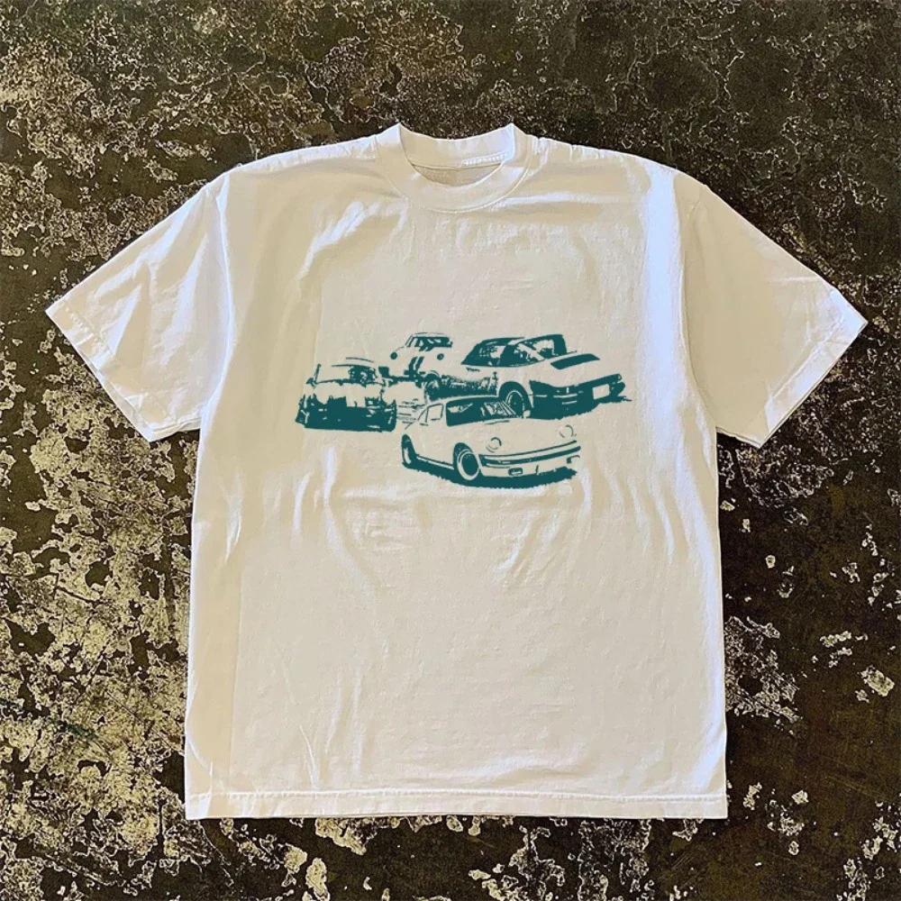 

2025 Лето Принт Винтажного Автомобиля Мерседес Женская Футболка с Коротким Рукавом Высокая Футболка Женская Одежда Графические Футболки Эстетичная Одежда S