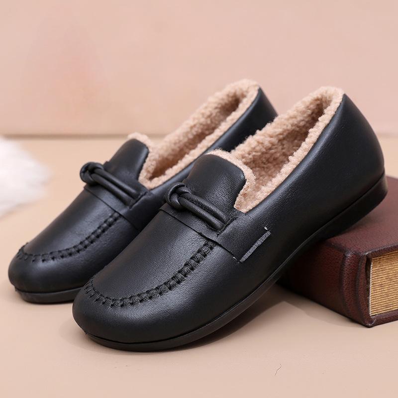 Fashion Women Shoes Winter New Sneakers Antiskid Thick Soled Cotton Plush Shoes Soft Soled Loafers Fashion Leather Shoes Zapatos Mujer