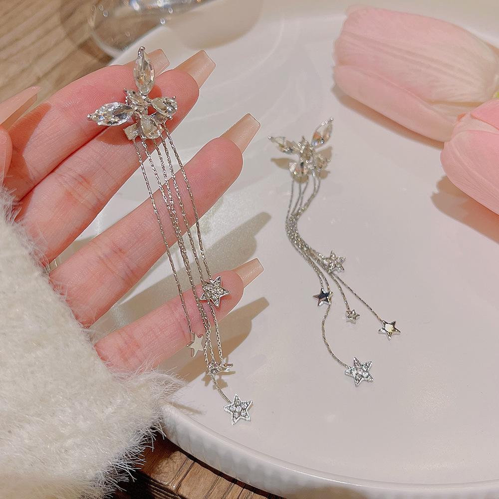 Bow Star Tassel Earrings Female New Two Earrings Joker Luxury High Sense Earrings Female.
