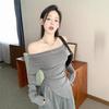Elegant Korean-Style Women's Suit: One-Shoulder Irregular Long-Sleeved Top with Draping Pants, New Spring/Autumn 2026 Arrival.