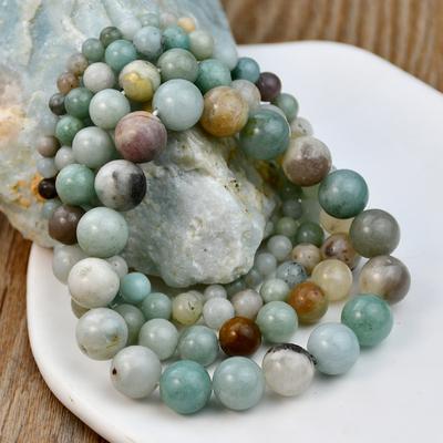 Bracciale Elastico Rotondo Amazonite Pietra Naturale Moda Bohemien da Donna Squisito Vacanza Primavera Estate Zirconi Fatti a Mano
