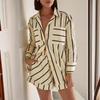 2025 European and American Women Fashion Casual Stripe Contrast Color Patchwork Print Cardigan Shirts Shorts Set