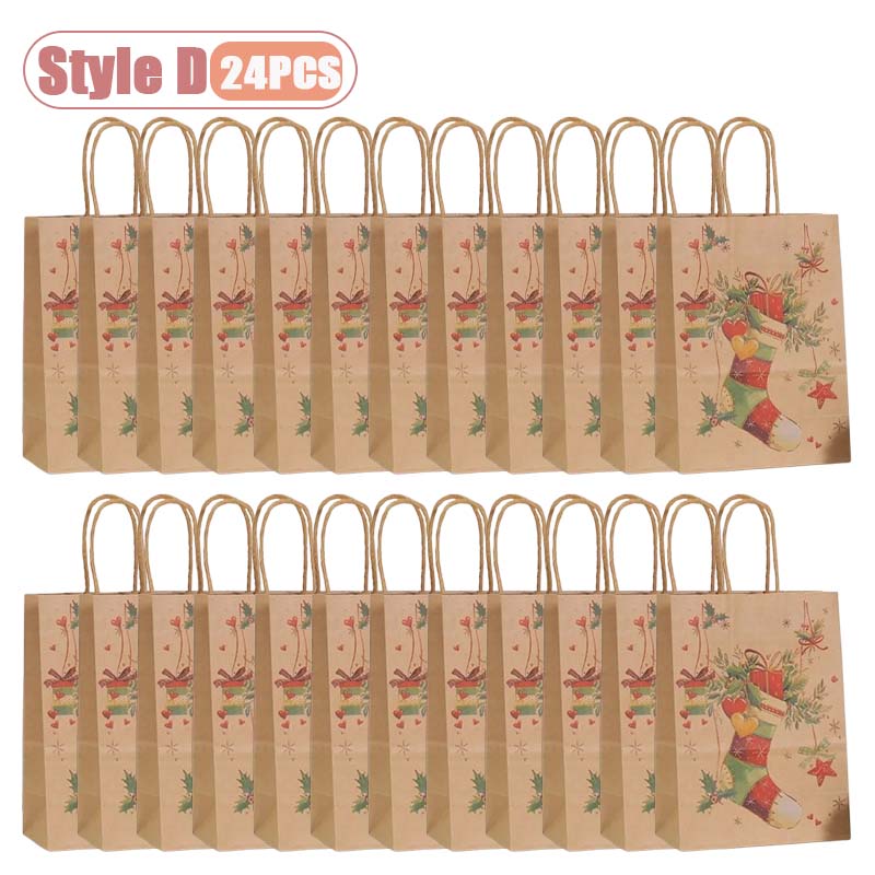 12-48PC Handheld Christmas Kraft Paper Gift Bag Durable Eco Friendly Holiday Party Paper Bag Festive Gift Wrapping Holiday Gift