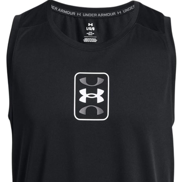 Under Armour Logo Print Quick-Dry Running Training Crew Neck Vest Men Tops Black 1383399-001