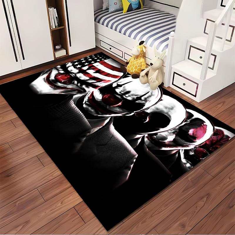 Clown Mask Pattern Rug Design. Non-slip Rug Suitable for Living Room and Bedroom Sofas."