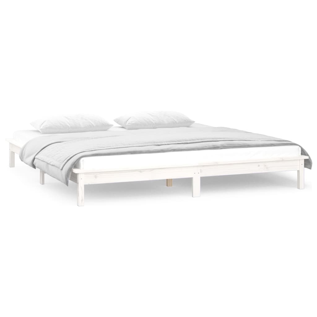 Vidaxl Rama Łóżka Z Led, Biała, 150X200 Cm, King Size, Lite Drewno