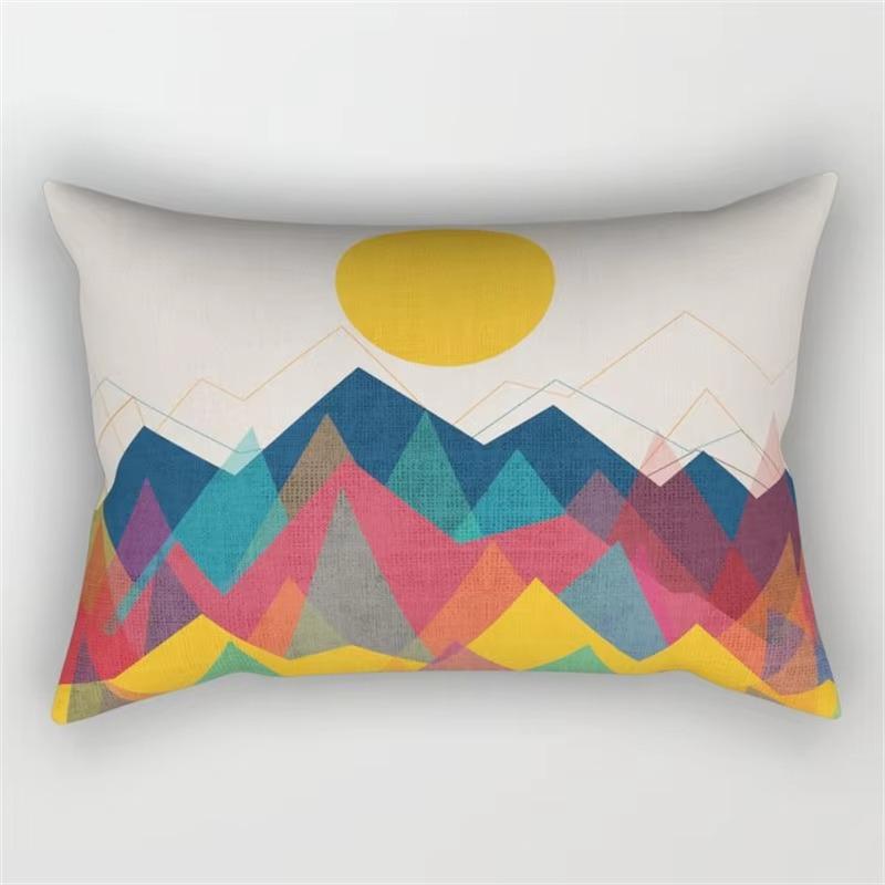 Rainbow Geometric Pattern Plant Print Decorative Pillowcase Bedroom Living Room Office Cushion Home Decor Rectangular Pillowcase