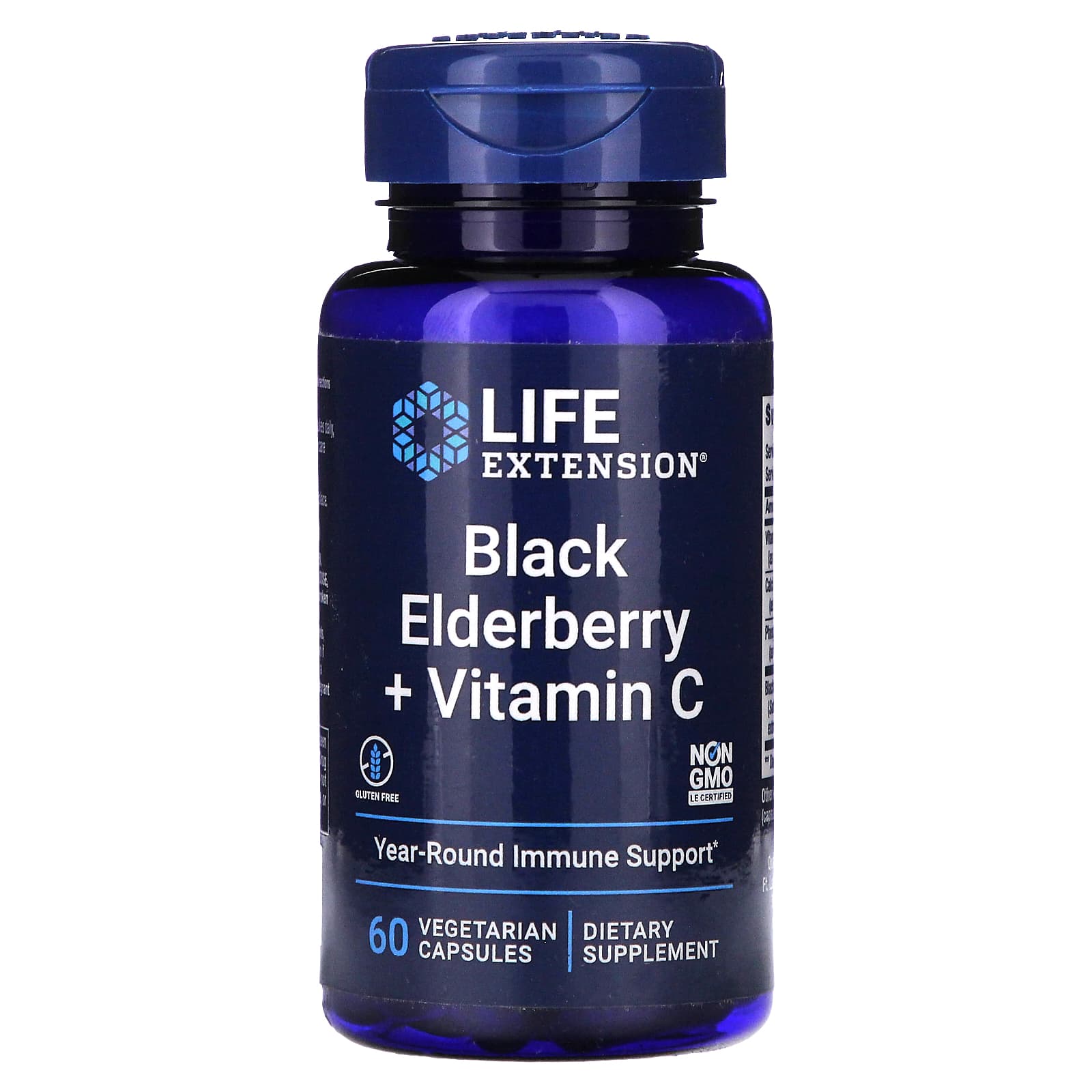 

Life Extension, black elderberry + vitamin C, 60 veggie capsules