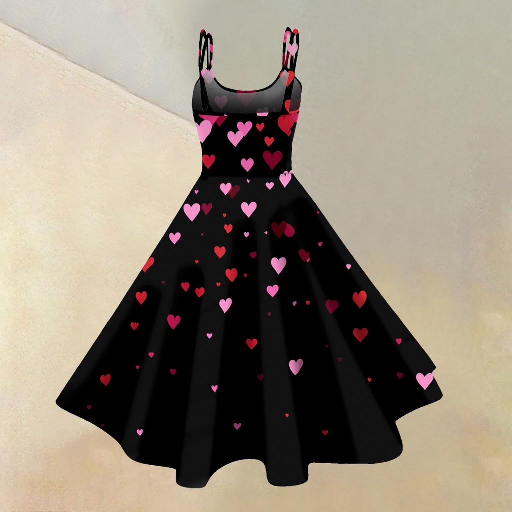 Women's Casual Fashion Valentine's Day Printed Off-Shoulder Sleeveless Dress