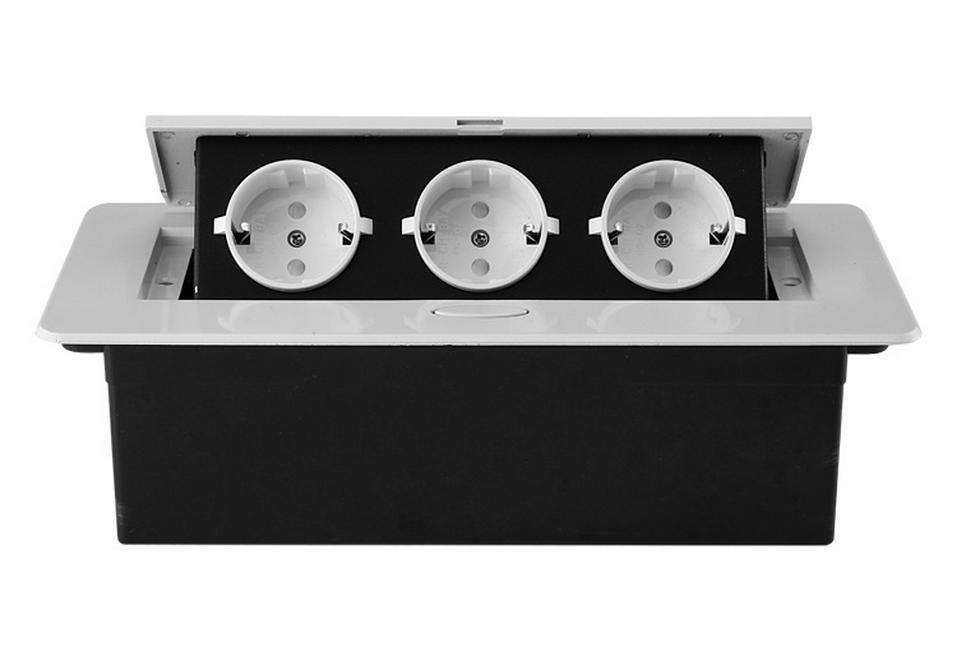 Recessed Silver Desktop Power Socket: German, EU & French Standards