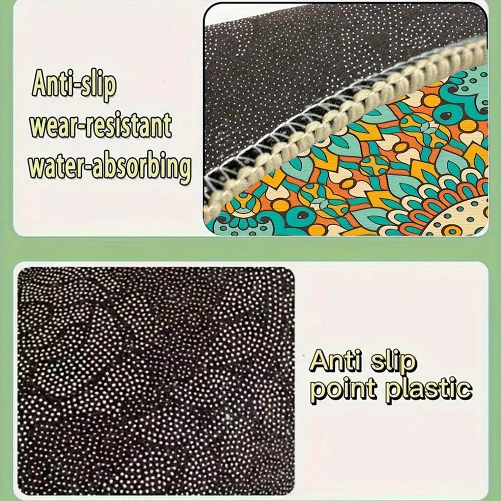 1PC Green Mandala Printed Door Mat Kitchen Mat, Dust Carpet, Entrance Mat, Bedroom, Living Room, Garden, Bathroom Floor Mat