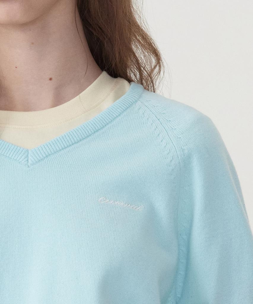 COVERNAT WOMAN Shirred V-Neck Knit Sky Blue