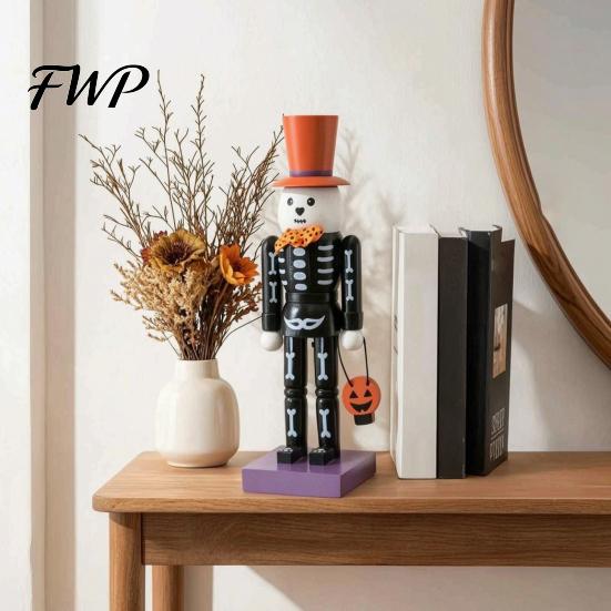 Creative Skull Walnut Soldiers Halloween Nutcracker Figurine, 10 Inch Spooky Skeleton Statue, Scary Home Accents Gothic Table Centerpiece, Collectible