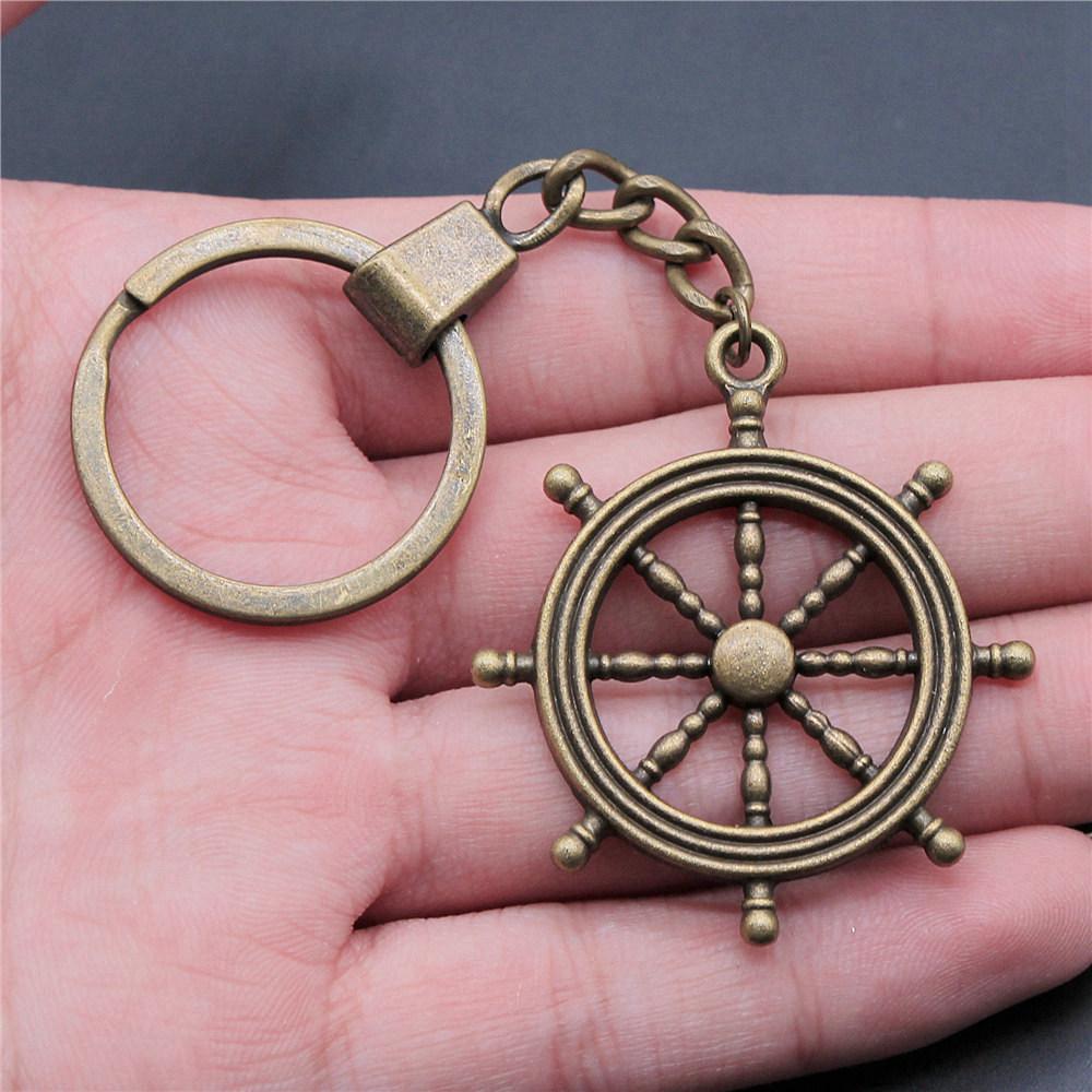 Punk Airplane Gear Steampunk Themed Antique Bronze Metal Keychain with 30mm Ring for Boys Bag Charm