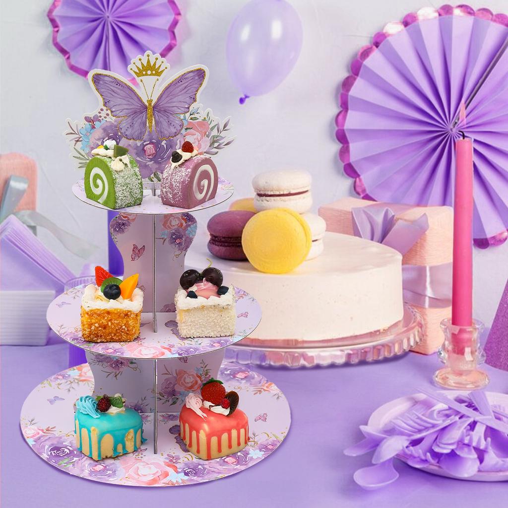 Purple Butterfly Cake Stand Butterfly Theme Birthday Party Decoration Kids Girl Baby Shower Wedding Party Supplies Cake Decor