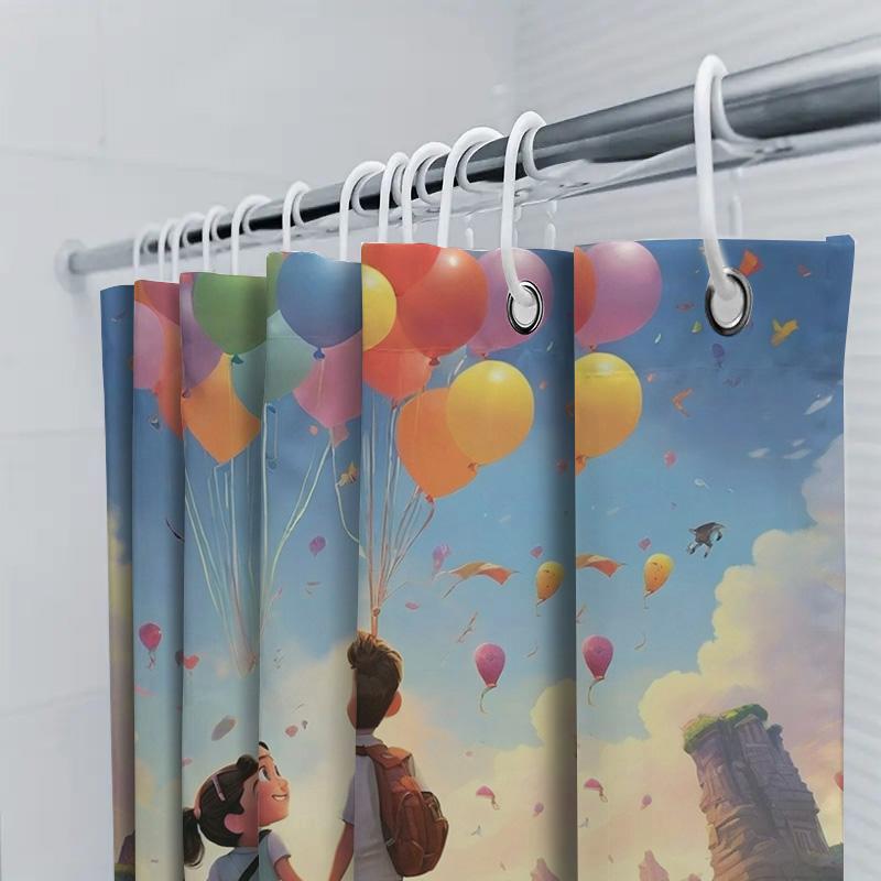 Bunter Luftballon Duschvorhang | Badezimmer Deko für Kinder