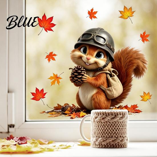 Easy to Apply Raccoon Animal Fall Stickers Window Glass Decals Cute Squirrel Decal Maple Leaf Outdoor Art Clings Autumn