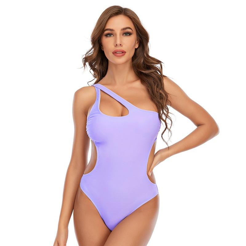 European and American sexy hollow swimsuit women s one-piece strap beach swimsuit S фиолетовый