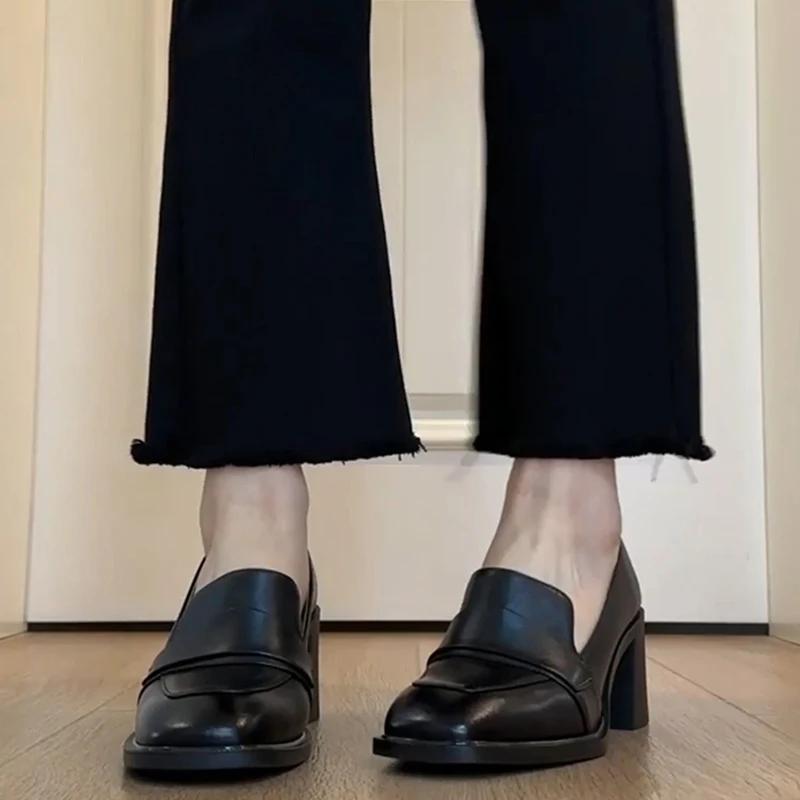Vintage College Style Women Loafer Shoes Fashion Shallow Slip On Female Elegant Thick Heel Commuting Shoes
