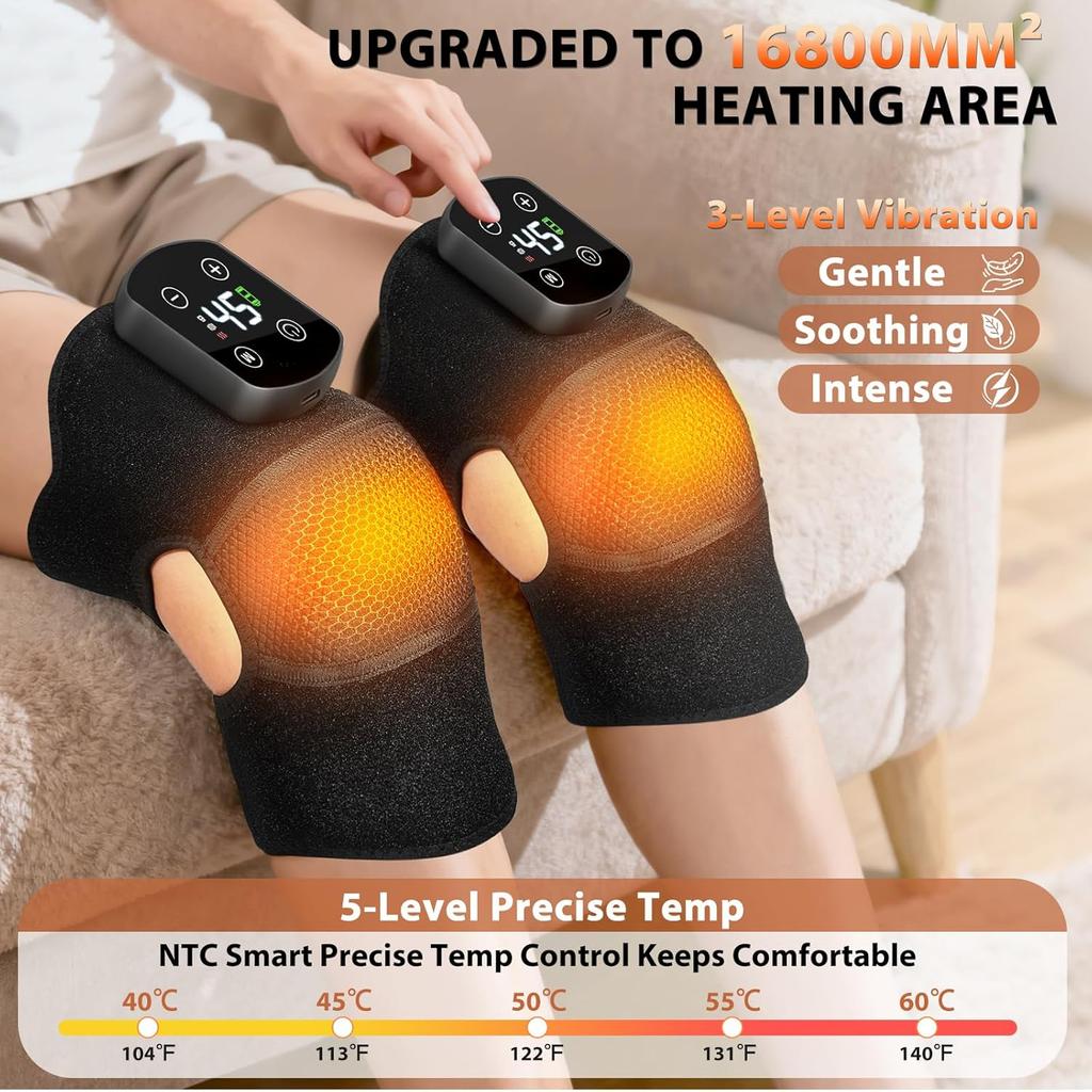 Electric Cordless Knee Massager Heated Knee Warmer for Pain Relief with 5 Heat Levels and 3 Massage Modes Gifts for Men Women