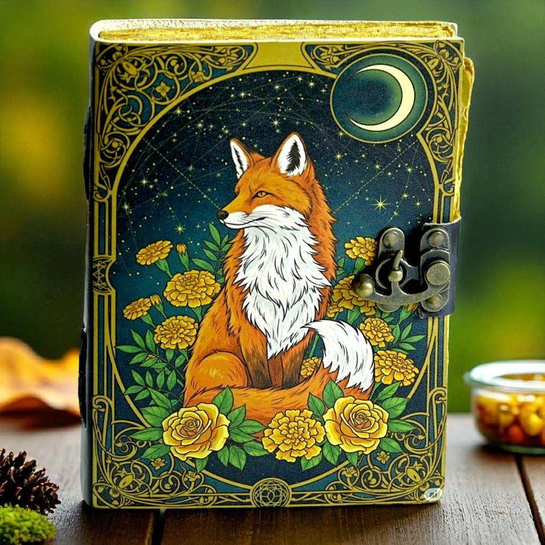 Fox Leather Grimoire: Vintage Spell Book of Shadows, Witchcraft Journal