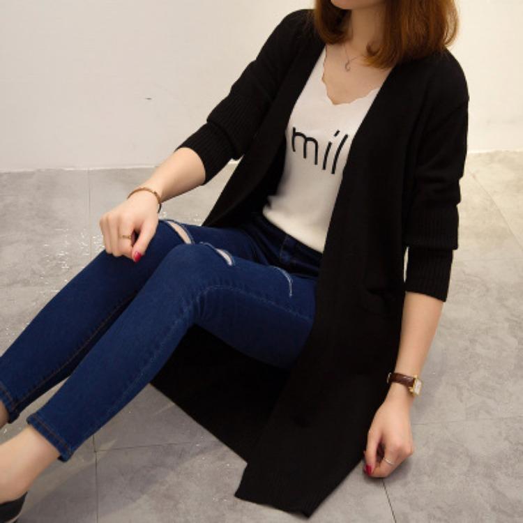 Cardigan Tricotat Lungime Medie Femei Pulover Coreean Larg Stil Lazy Culoare Solidă Jachetă Pulover cu Mâneci Lungi pentru Toamnă și Iarnă