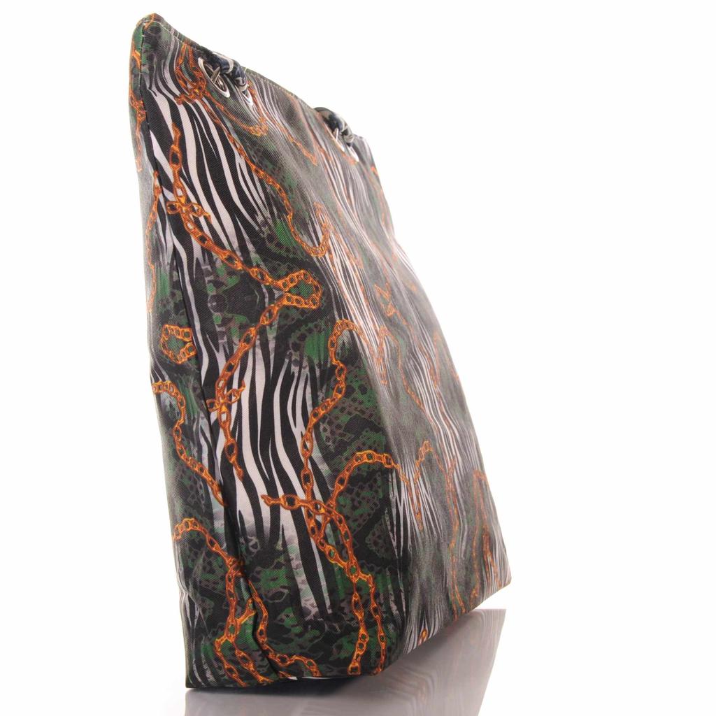 Strandtasche mit Zebra- und Kettenmuster und Reißverschluss