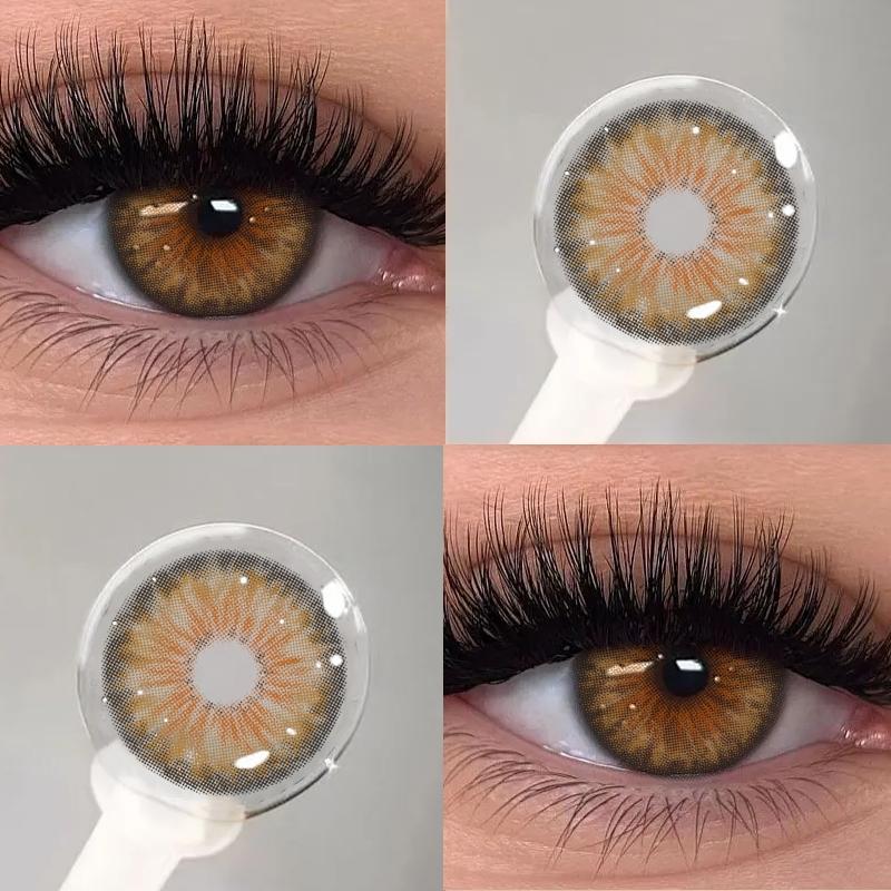 

KSSEYE Contact Lens 2pcs Cleopatra Series blue/green/grey/brown 14.2MM Yearly Natural Color Contact Lenses For Eyes Iris Style -8.00 коричневий